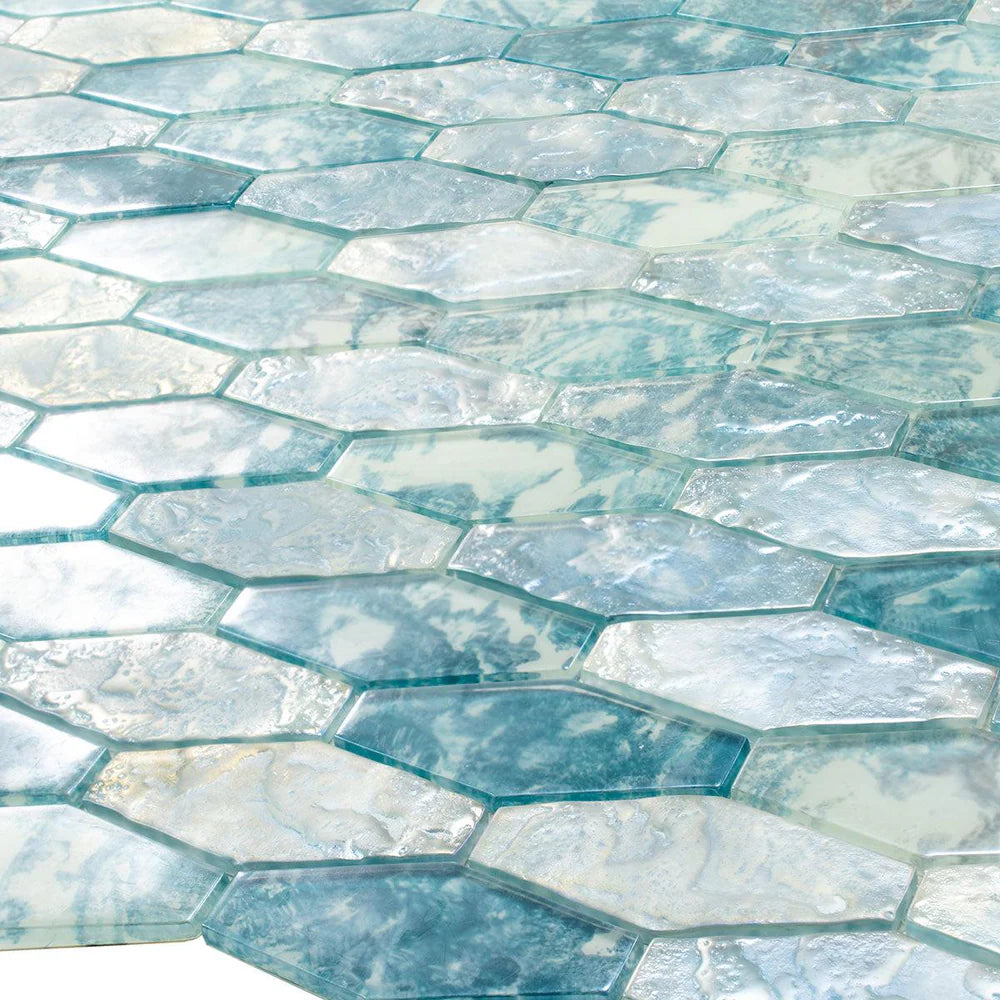 Aqua 11x12 Matte Elongated Hexagon Glass Mosaic Tile (10 pack, 8.6 sq ft/case)