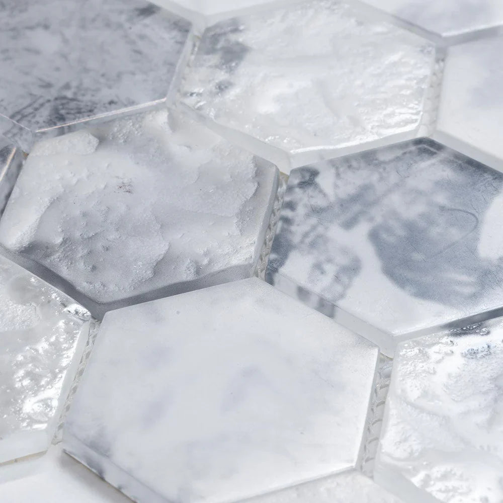 White 12x12 Matte Hexagon Glass Mosaic Tile (10 pack, 9.6 sq ft/case) - Sample