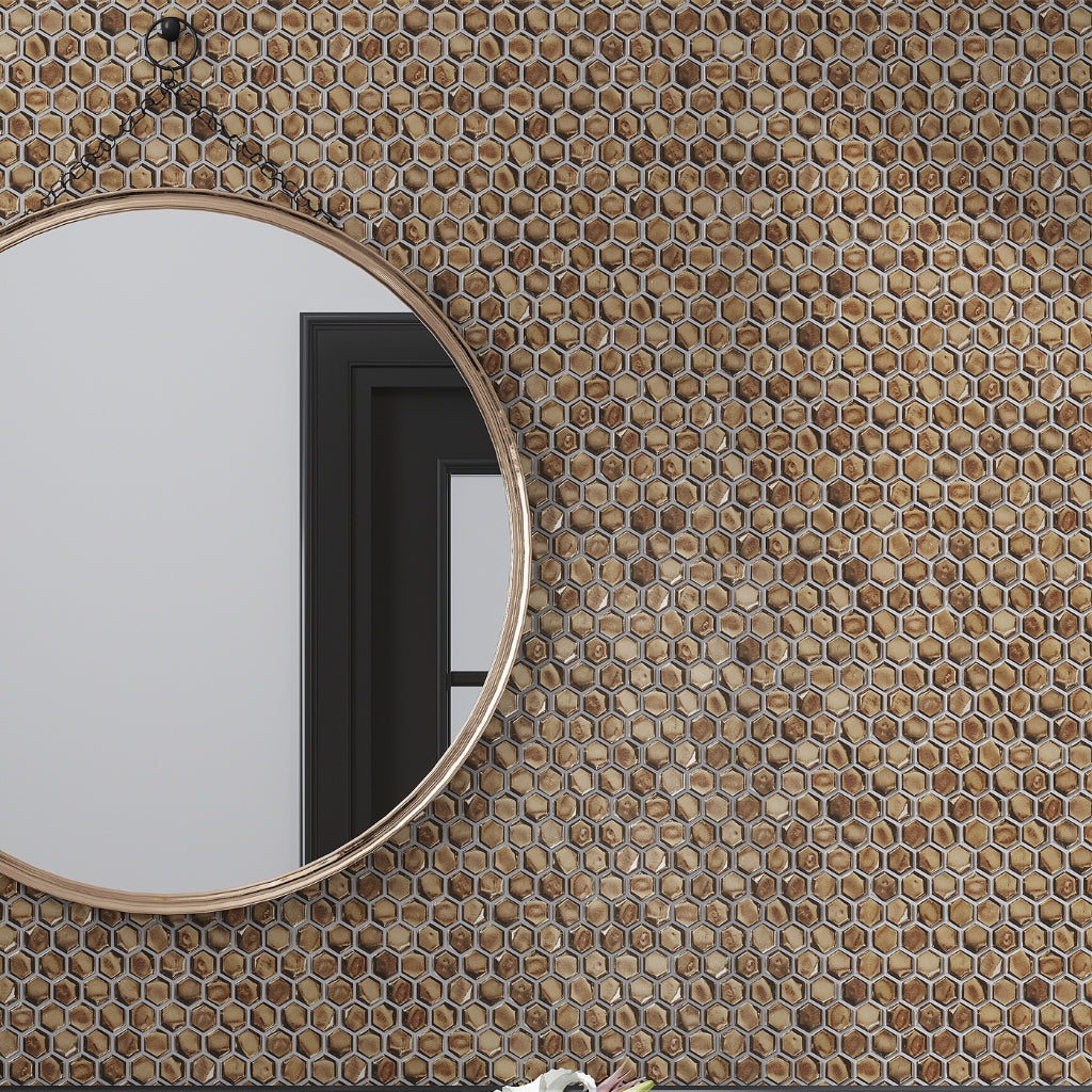 Gold Hexagon Glass Mosaic Tile 11x11 – Right Accent for Walls