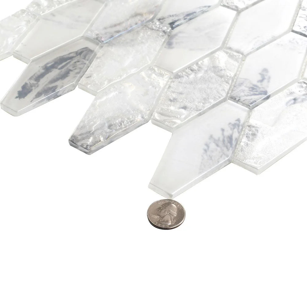 White 11x12 Matte Elongated Hexagon Glass Mosaic Tile (10 pack, 8.6 sq ft/case)
