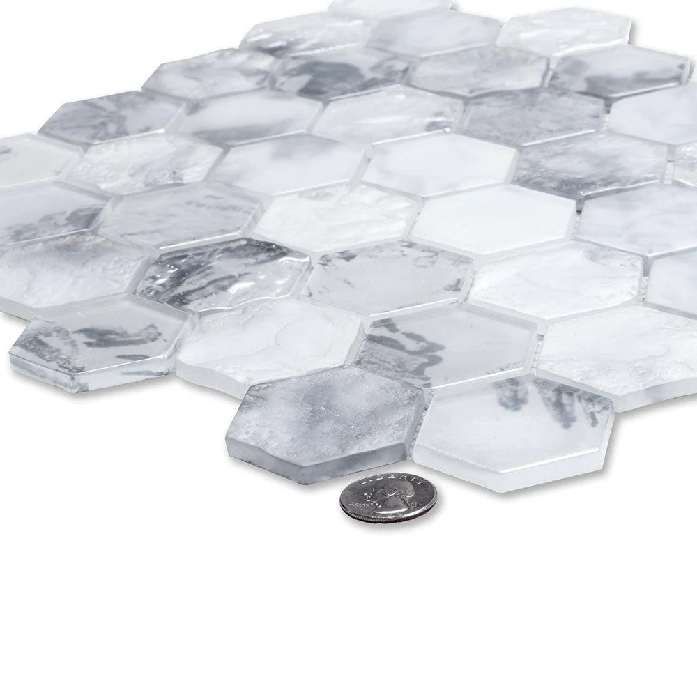 White 12x12 Matte Hexagon Glass Mosaic Tile (10 pack, 9.6 sq ft/case)