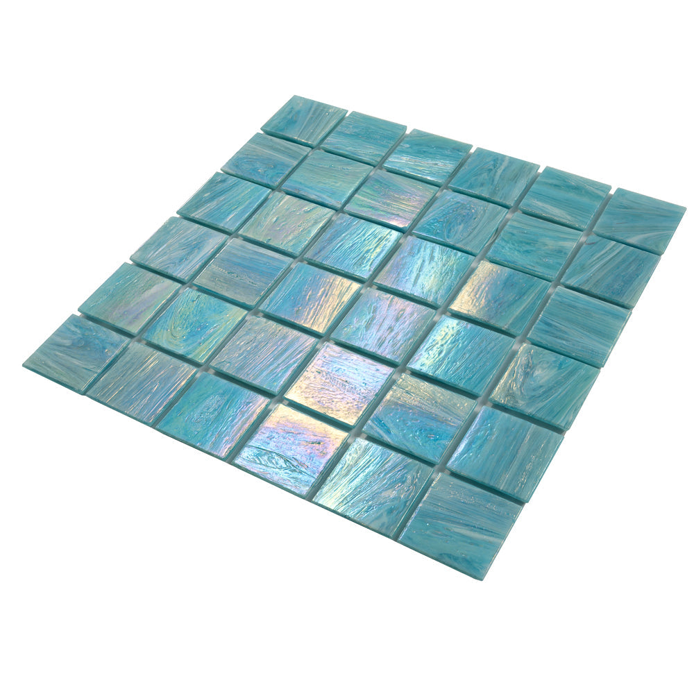 Light Teal Blue 12x12 Glossy Uniform square Glass Mosaic Tile (10 pack, 10 sq ft/case) - Sample
