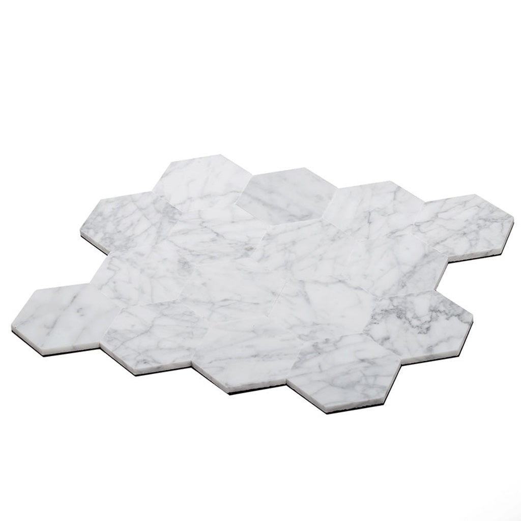 White 9x10 Hexagon Honed Carrara White Peel & Stick Tile (10 pack, 6.41 sq ft/case) - Sample