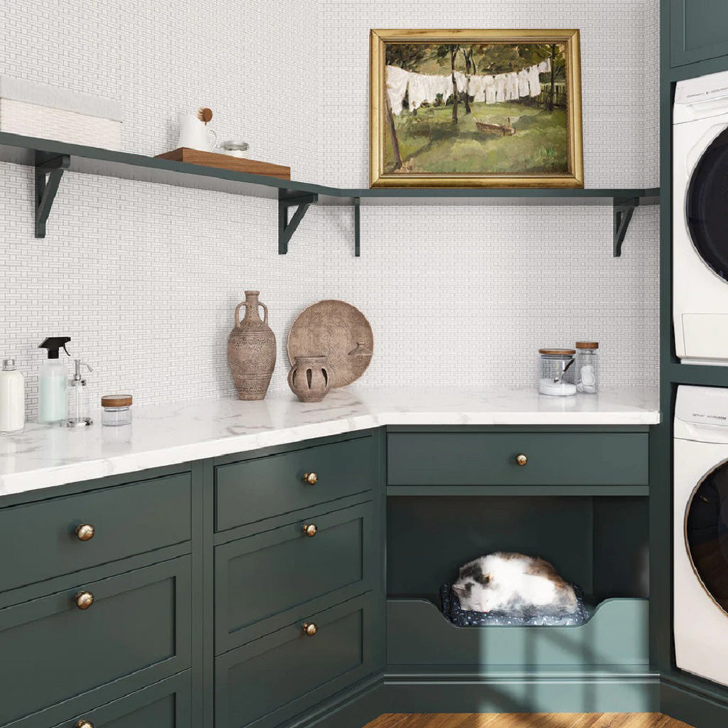 White 12x12 Polished Brick Marble Mosaic Tile (5 pack, 4.875 sq ft/case) - Sample