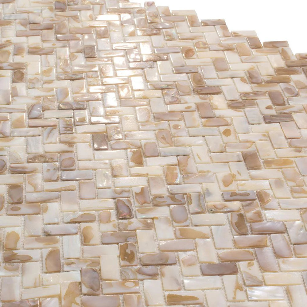 White Beige 11x11 Polished Herringbone Shell Mother of Pearl Mosaic Tile (20 pack, 16.19 sq ft/case)