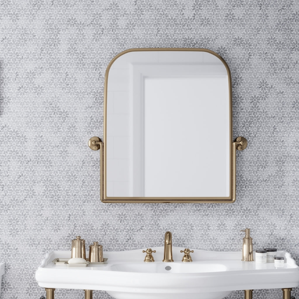 White Gray 11x12 Floral Marble Mosaic Tile for Elegant Walls