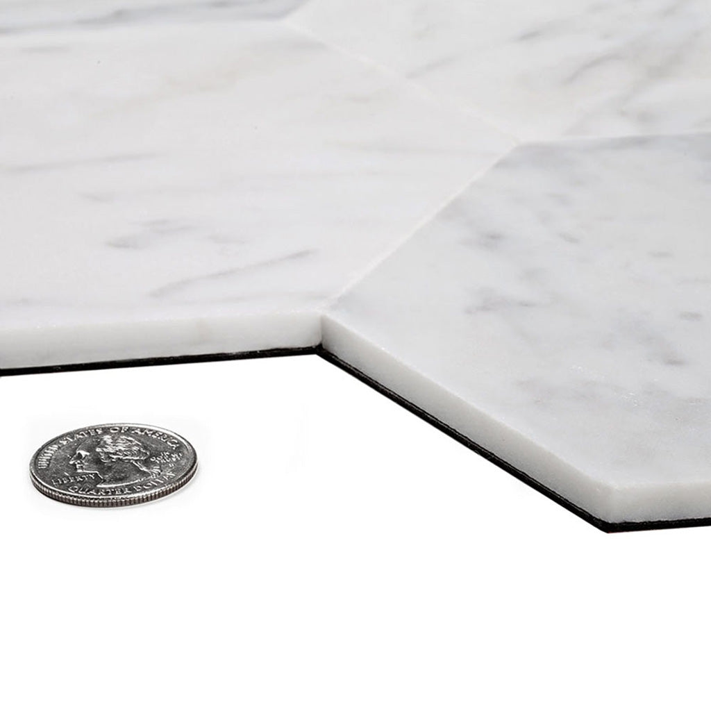 White 9x10 Honed Hexagon Carrara White Peel & Stick Tile (10 pack, 6.41 sq ft/case) - Sample