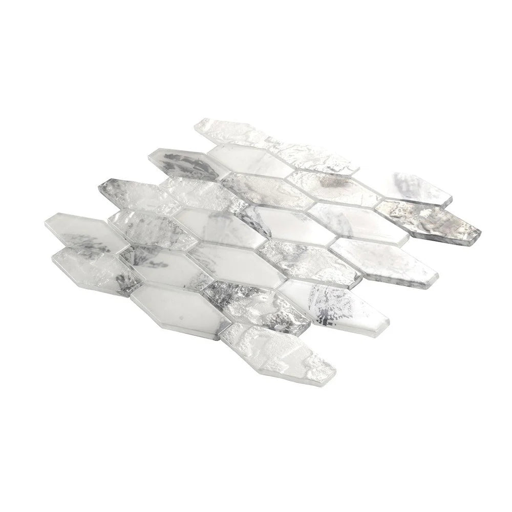 White 11x12 Matte Elongated Hexagon Glass Mosaic Tile (10 pack, 8.6 sq ft/case)
