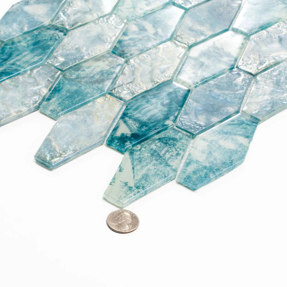 Aqua 11x12 Matte Elongated Hexagon Glass Mosaic Tile (10 pack, 8.6 sq ft/case)