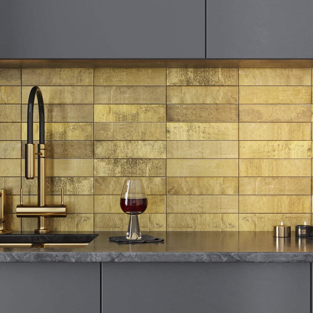 2.5x10 Golden Ochre Ceramic Tile for Showers, Kitchens, and