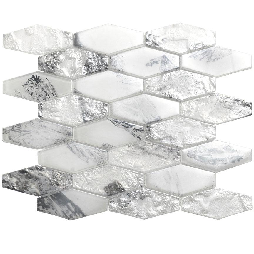 White 11x12 Matte Elongated Hexagon Glass Mosaic Tile (10 pack, 8.6 sq ft/case)