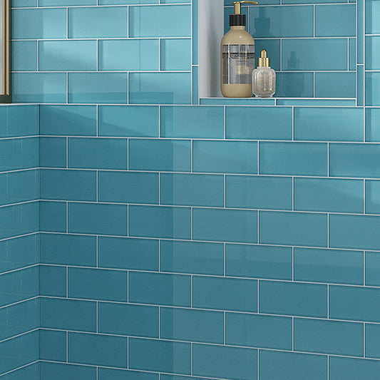 Sky Blue 3x6 Glossy Subway Glass Tile (40 pack, 5 sq ft/case)