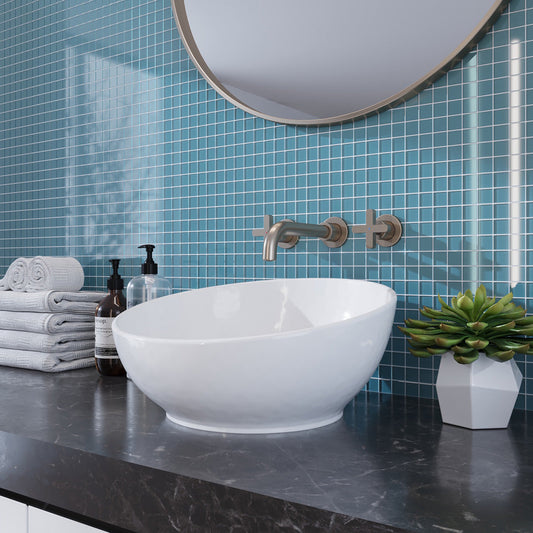 Sky Blue 12x12 Glossy Square Glass Mosaic Tile (10 pack, 9.67 sq ft/case) - Sample