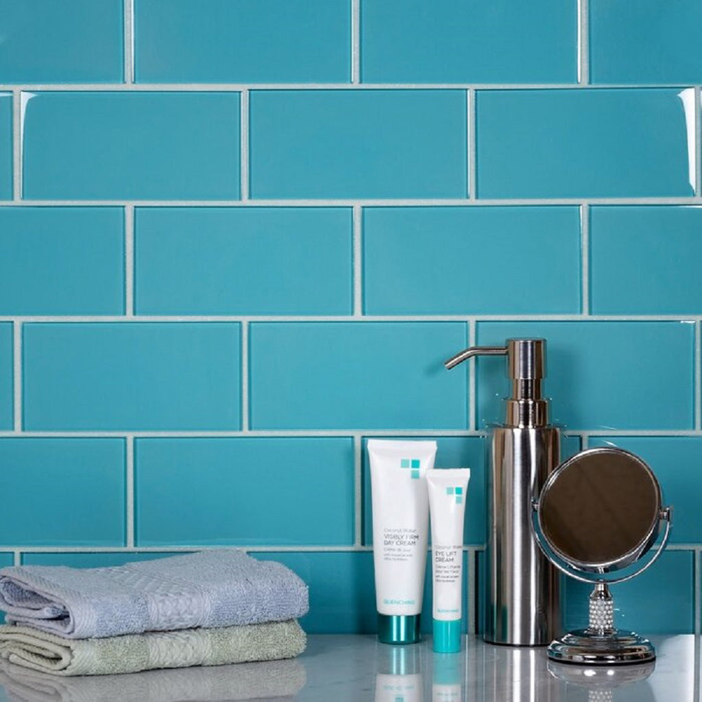 3x6 Sky Blue Polished Glass Tiles