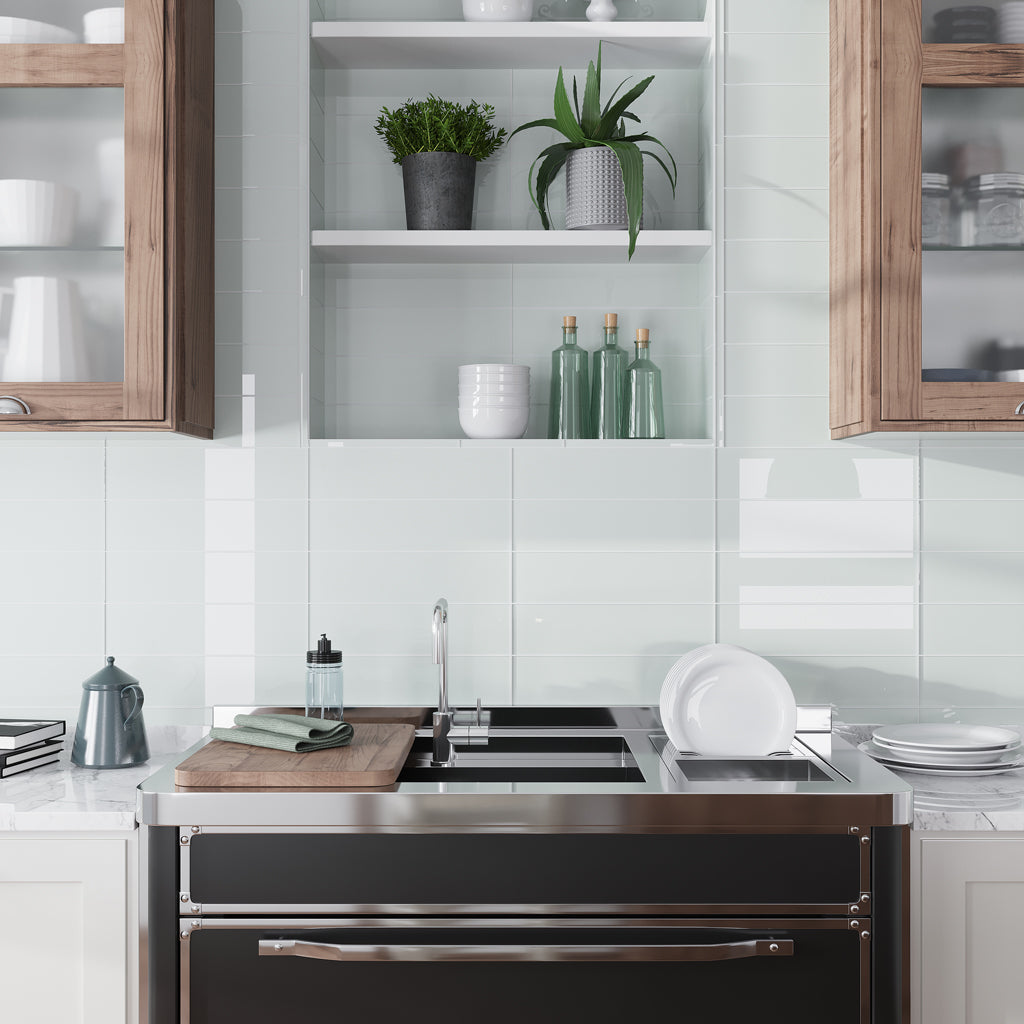 White 4x16 Glossy Subway Glass Tile (12 pack, 5.33 sq ft/case)