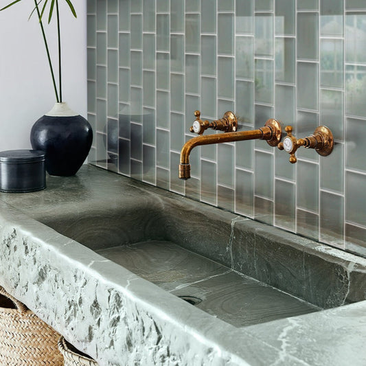 Stone Blue 3x6 Glossy Subway Glass Tile (40 pack, 5 sq ft/case) - Sample