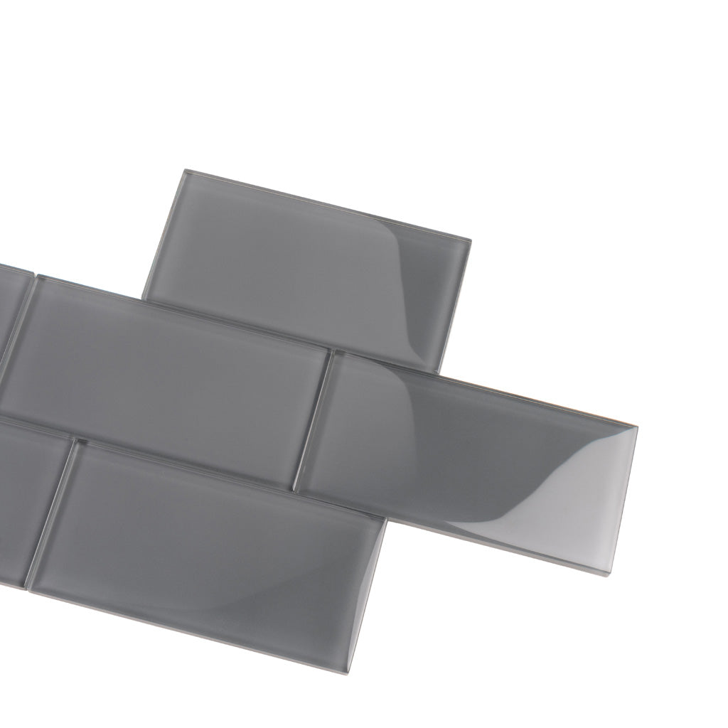 3X6 Coin Gray Polished Glass Tile