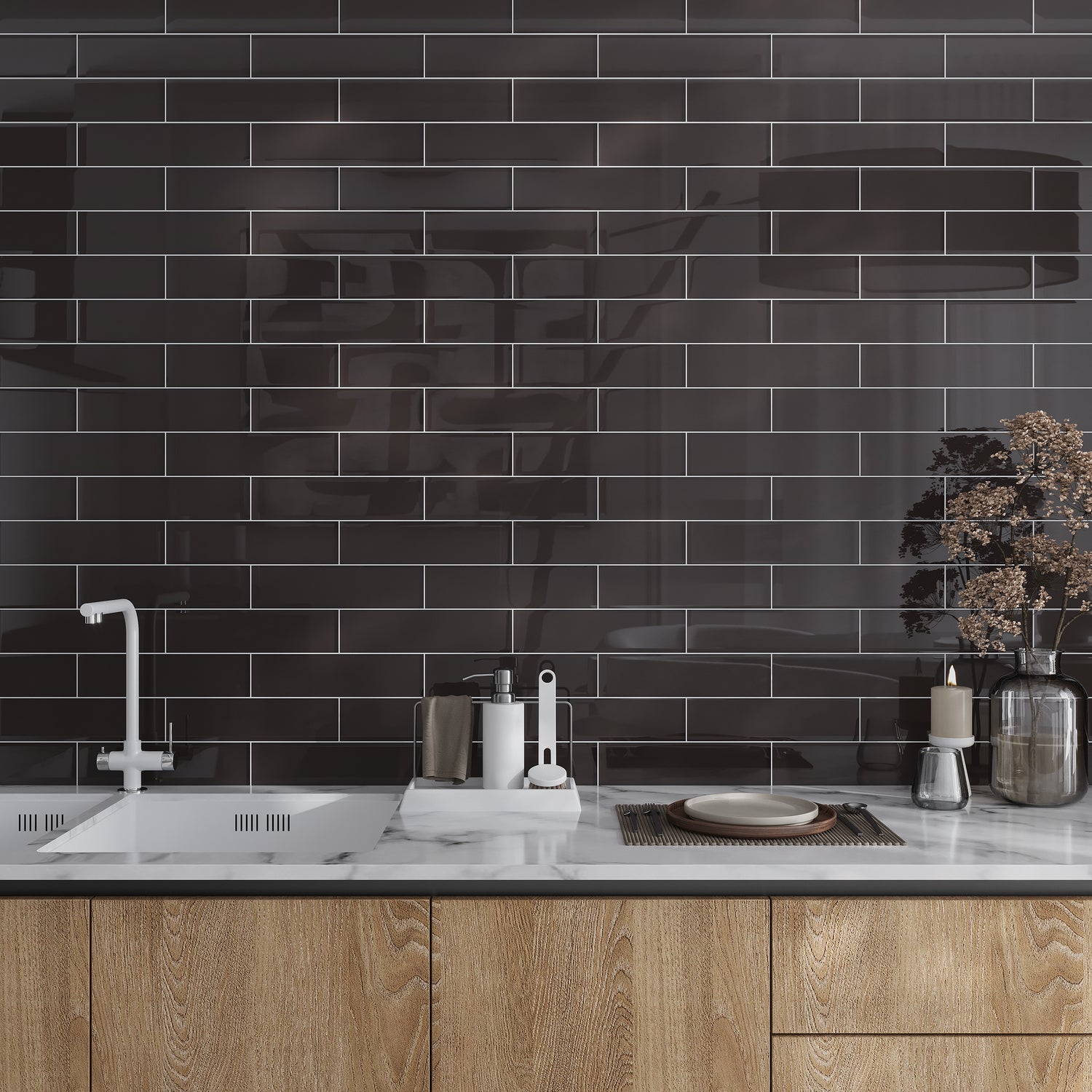 Ash Gray 3x12 Glossy Subway Glass Tile (20 pack, 5 sq ft/case)