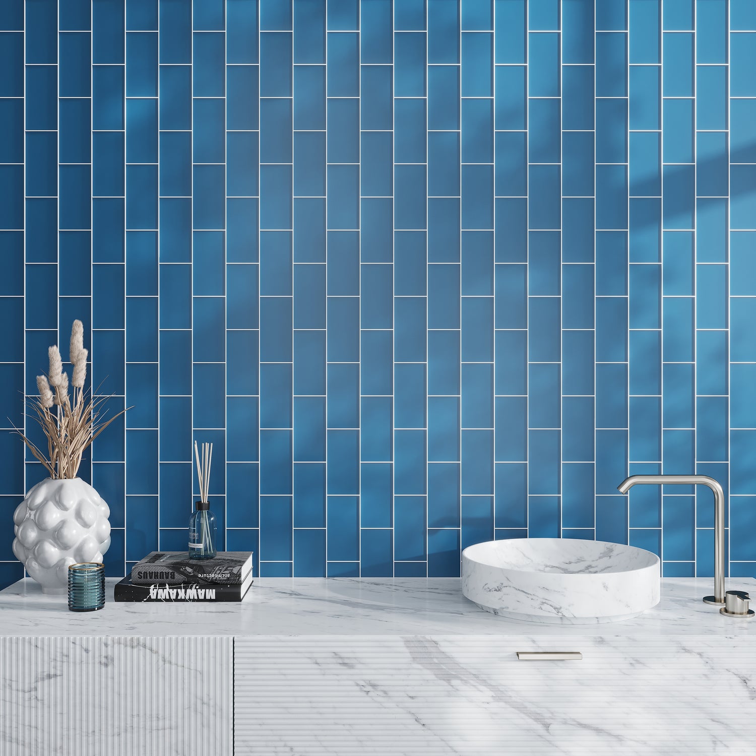 Cerulean Blue 3x6 Matte Subway Glass Tile (40 pack, 5 sq ft/case)