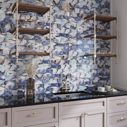 Sea Blue 3x12 Glossy Glass Subway Tile (20 pack, 5 sq ft/case)