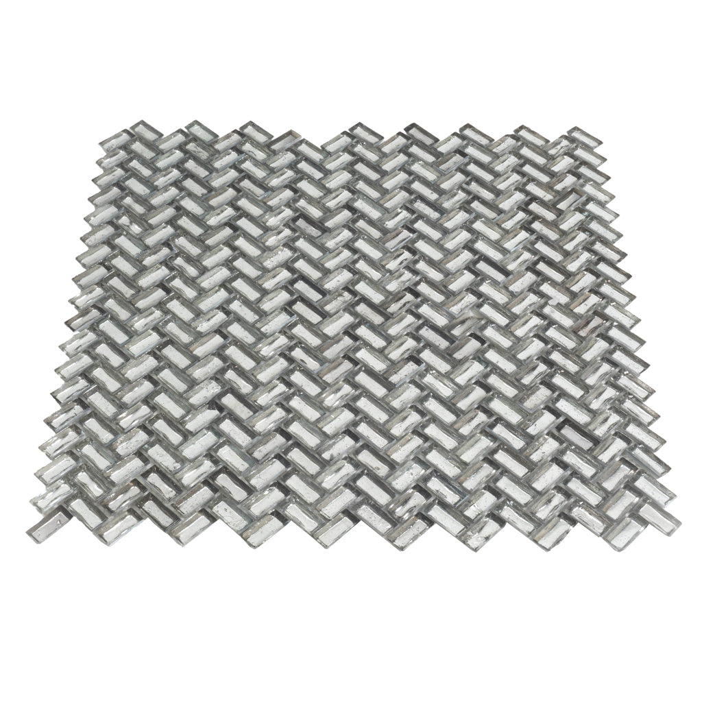 12x12 Silver Herringbone Glass Tile