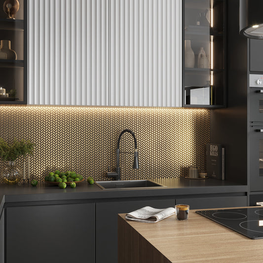 Gold 12x12 Glossy Herringbone Glass Mosaic Tile (6 Cases, 58.50 sq ft/Pallet)