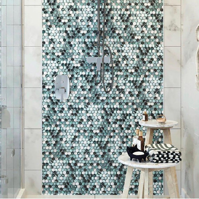 Blue and White Glass Mosaic Tile