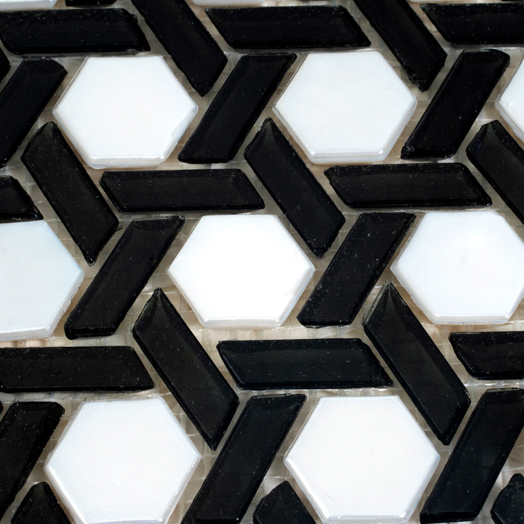 12x12 Black and White Polished Tile