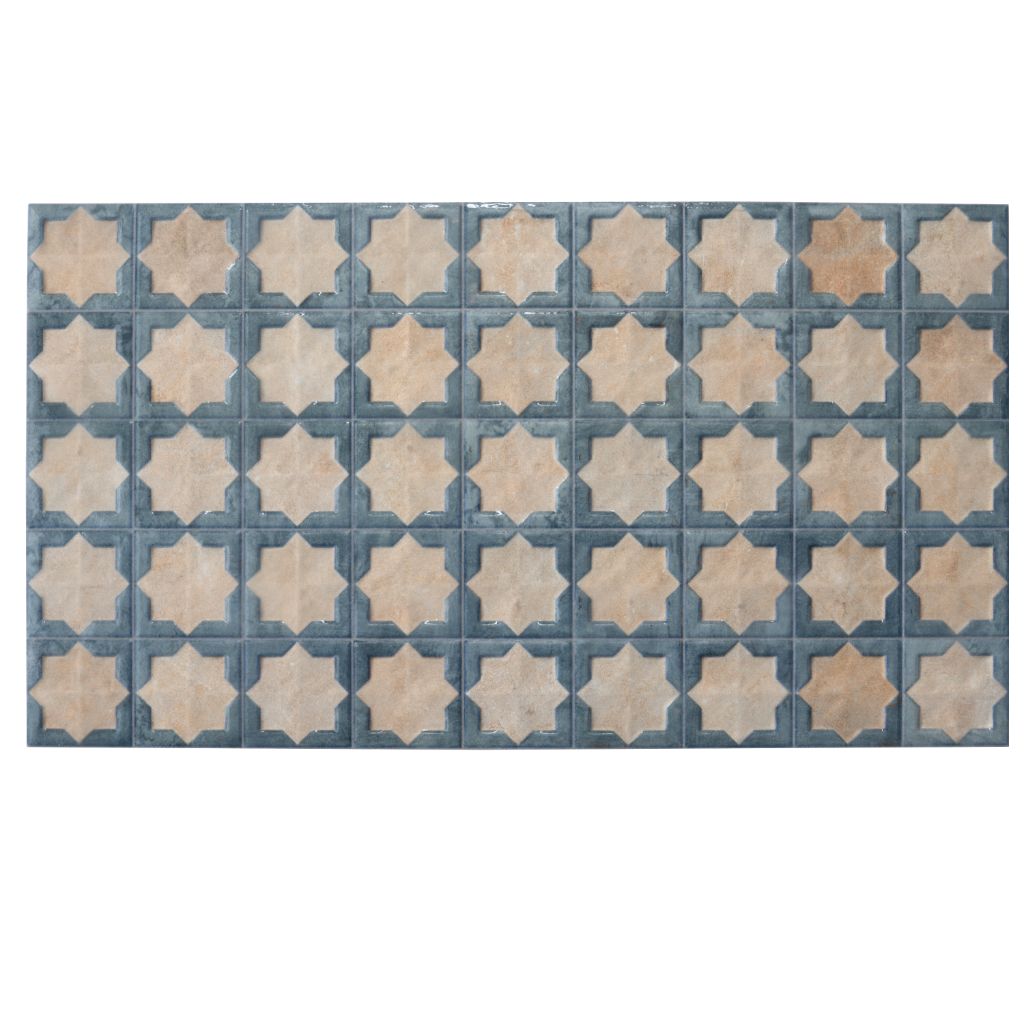 Stone Blue Beige 12x22 Matte Glossy Rectangle with Star Details Porcelain Large Format Tile (7 pack, 13.03 sq ft/case)
