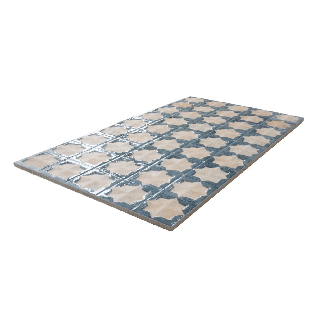 Stone Blue Beige 12x22 Matte Glossy Rectangle with Star Details Porcelain Large Format Tile (7 pack, 13.03 sq ft/case)