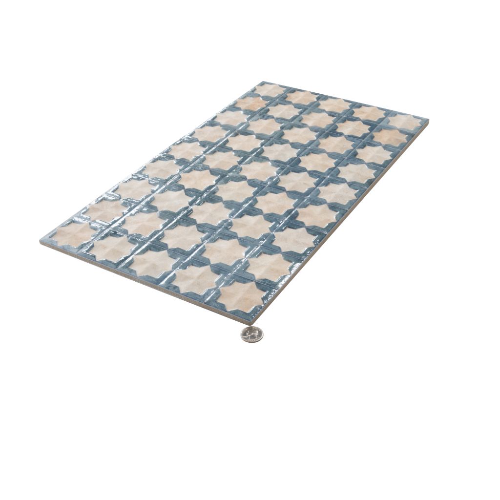 Stone Blue Beige 12x22 Matte Glossy Rectangle with Star Details Porcelain Large Format Tile (7 pack, 13.03 sq ft/case)