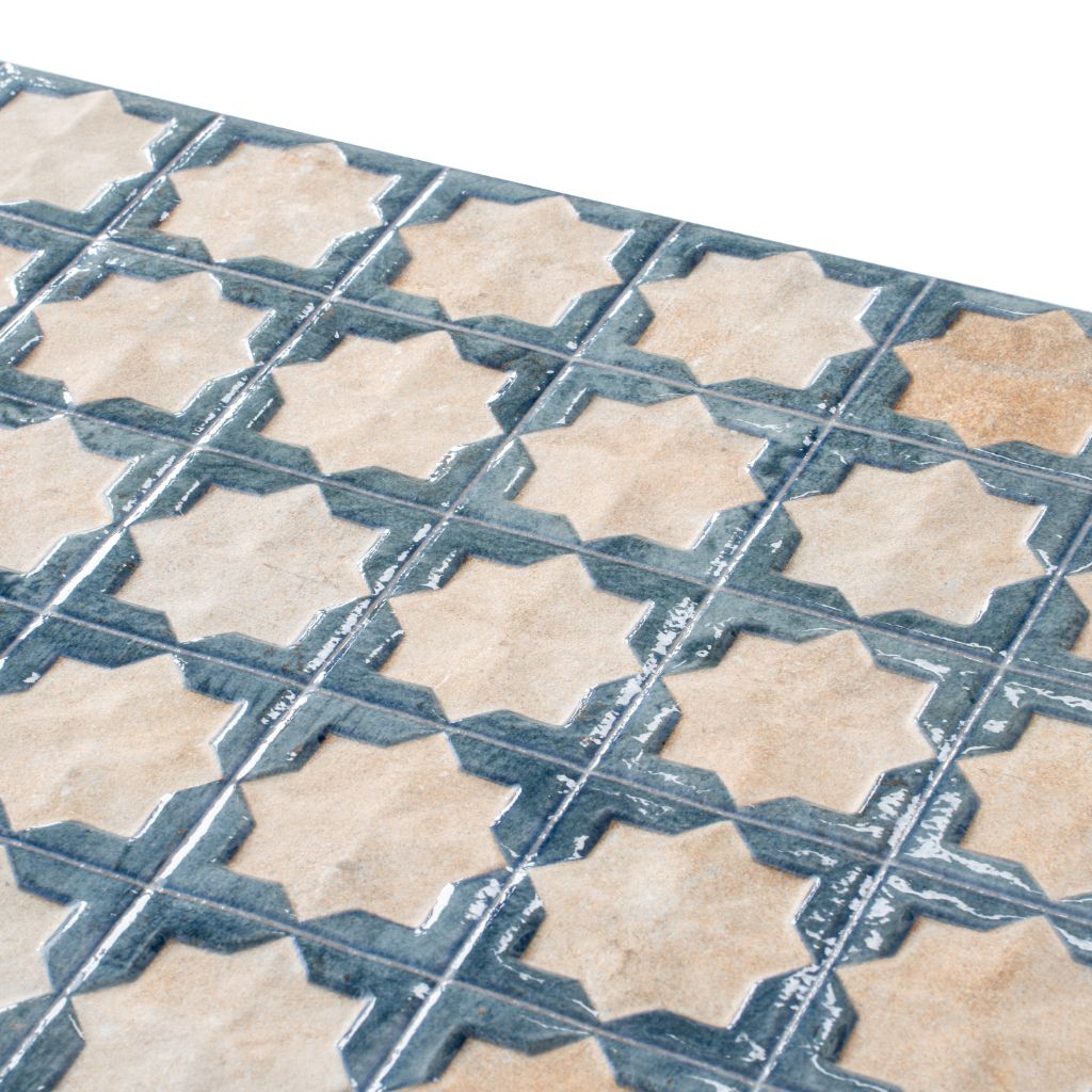 Stone Blue Beige 12x22 Matte Glossy Rectangle with Star Details Porcelain Large Format Tile (7 pack, 13.03 sq ft/case)