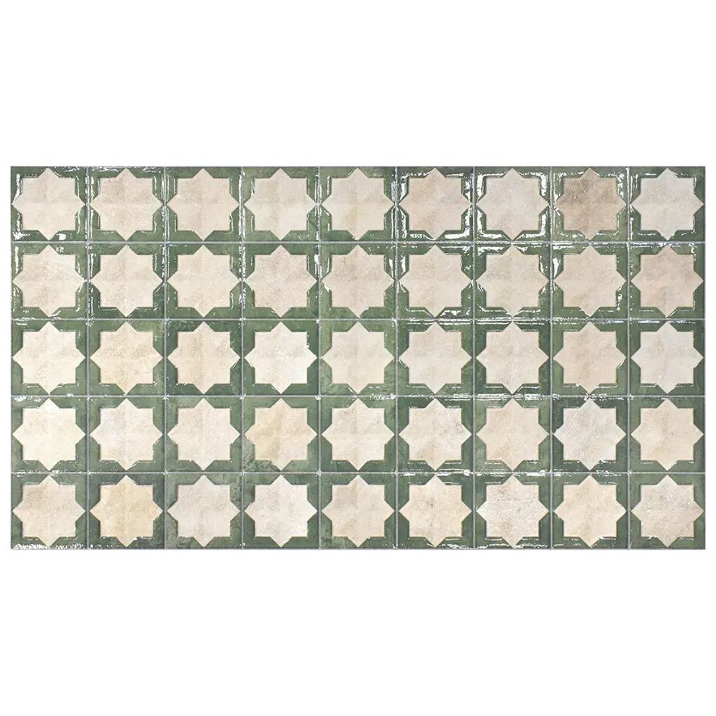 Russian Green Beige 12x22 Matte Glossy Rectangle with Star Details Porcelain Large Format Tile (7 pack, 13.03 sq ft/case) - Sample