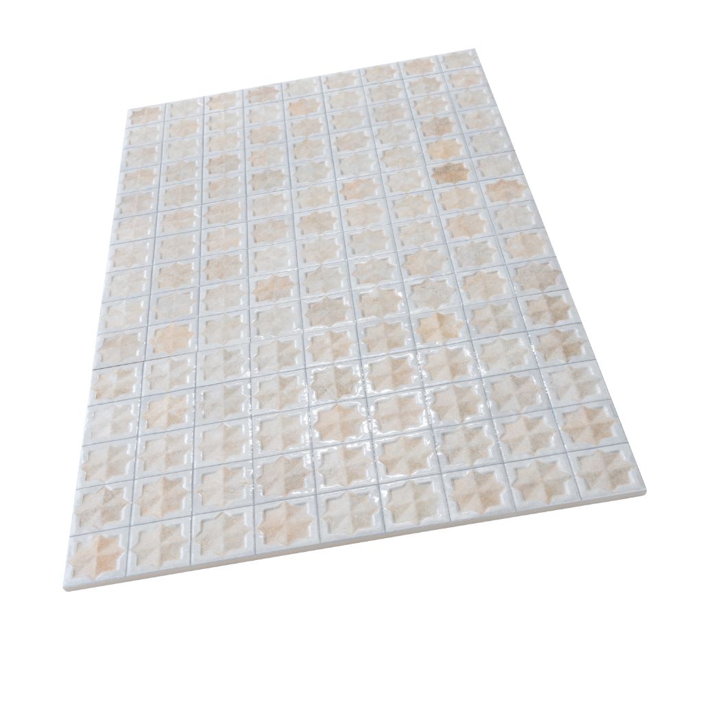 Ice White Beige 12x22 Matte Glossy Rectangle with Star Details Porcelain Large Format Tile (7 pack, 13.03 sq ft/case)