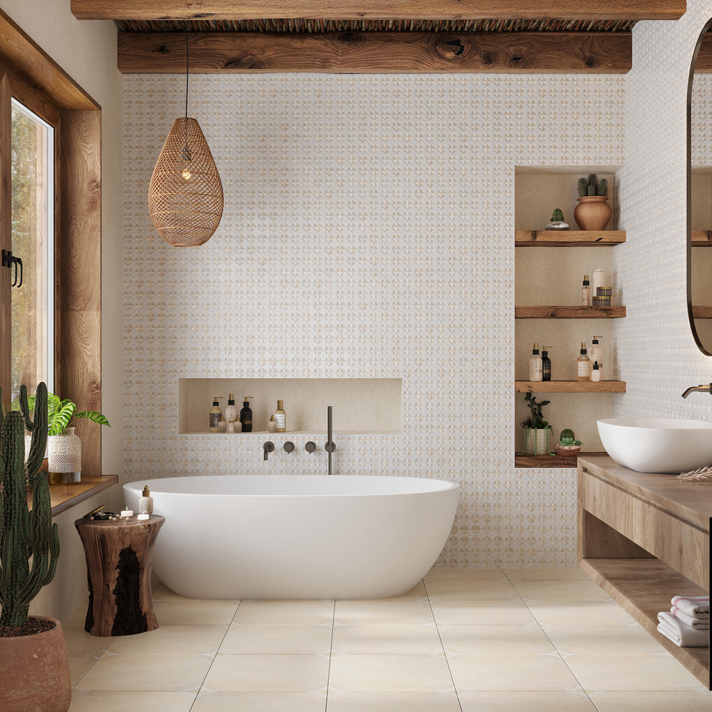 Ice White Beige 12x22 Matte Glossy Rectangle with Star Details Porcelain Large Format Tile (7 pack, 13.03 sq ft/case)