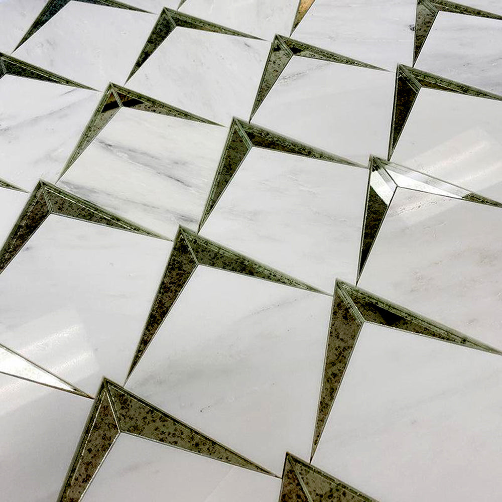 Eastern White, Glass 12x12 Polished Diamond Marble Mosaic Tile (5 pack, 5 sq ft/case)