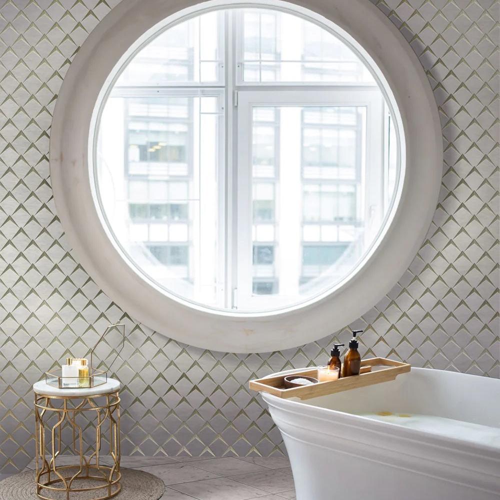 Eastern White, Glass 12x12 Polished Diamond Marble Mosaic Tile (5 pack, 5 sq ft/case)