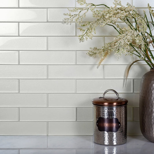 Powder White 12x12 Glossy Brick Glass Mosaic Tile (5 pack, 4.83 sq ft/case) - Sample