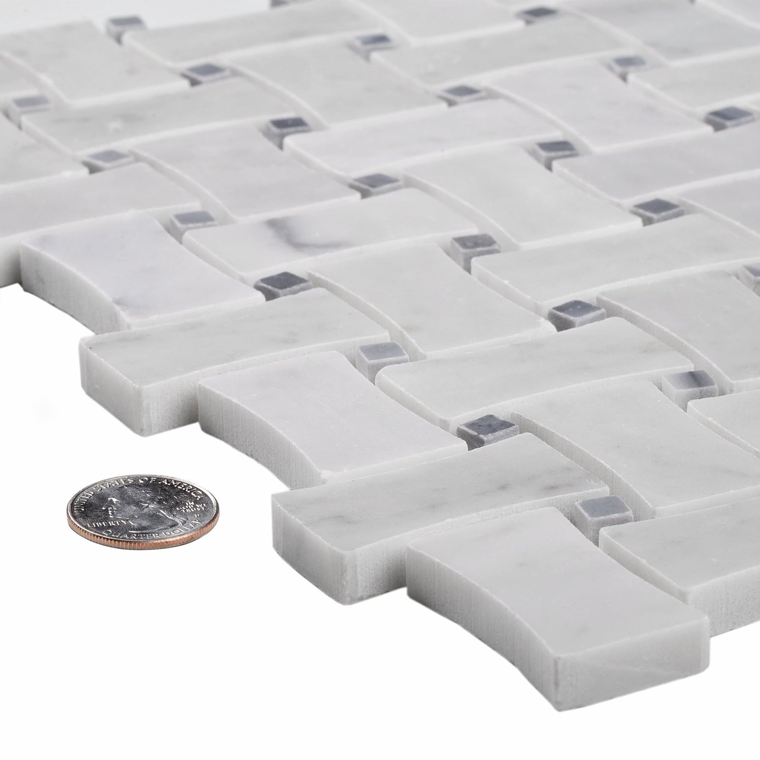 White 12x12 Polished Basketweave Marble Mosaic Tile (5 pack, 5 sq ft/case) - Sample