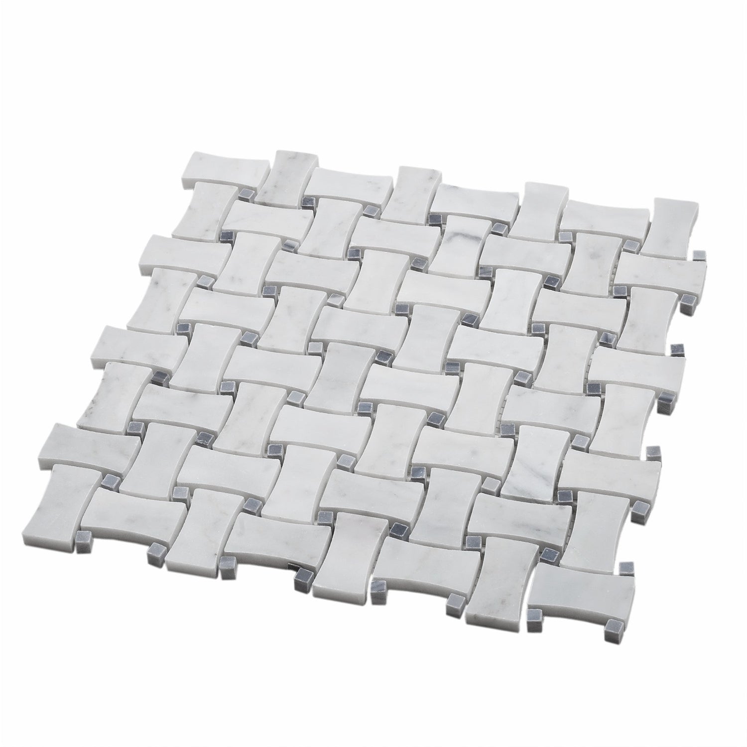 White 12x12 Polished Basketweave Marble Mosaic Tile (5 pack, 5 sq ft/case) - Sample