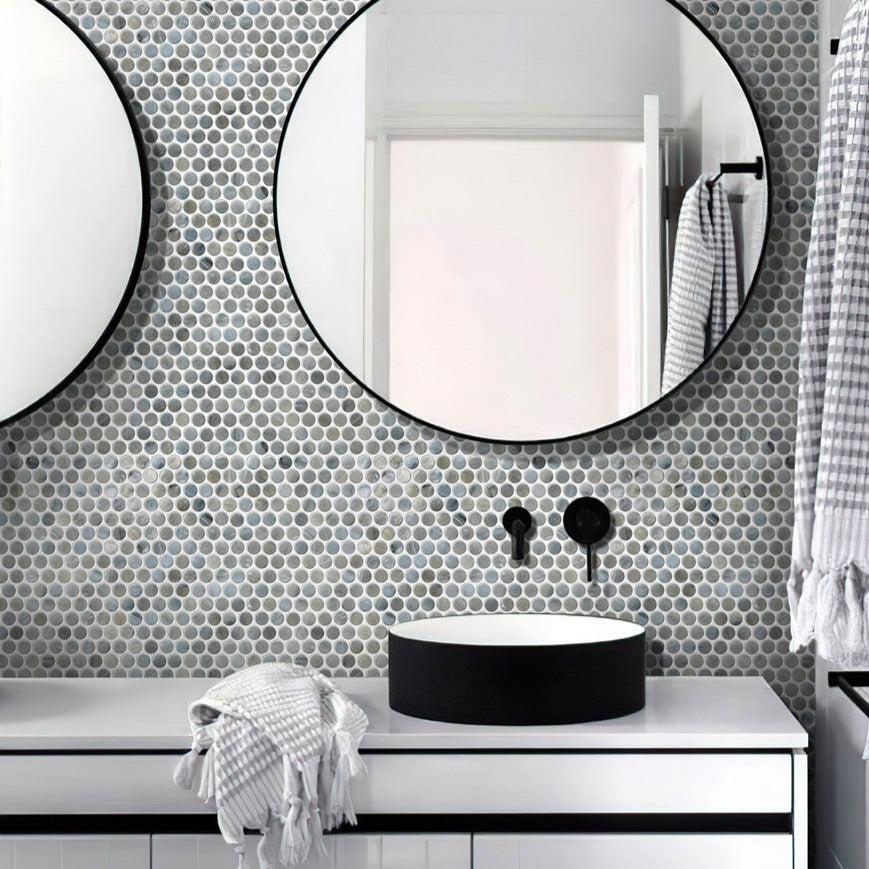 12x12 Gray Penny Round Glass Tile