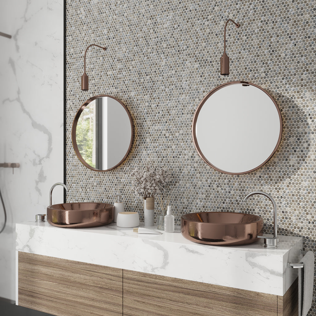 Glacier Gray 12x12 Penny Round Glossy Glass Mosaic Tile (10 pack, 10.34 sq ft/case)