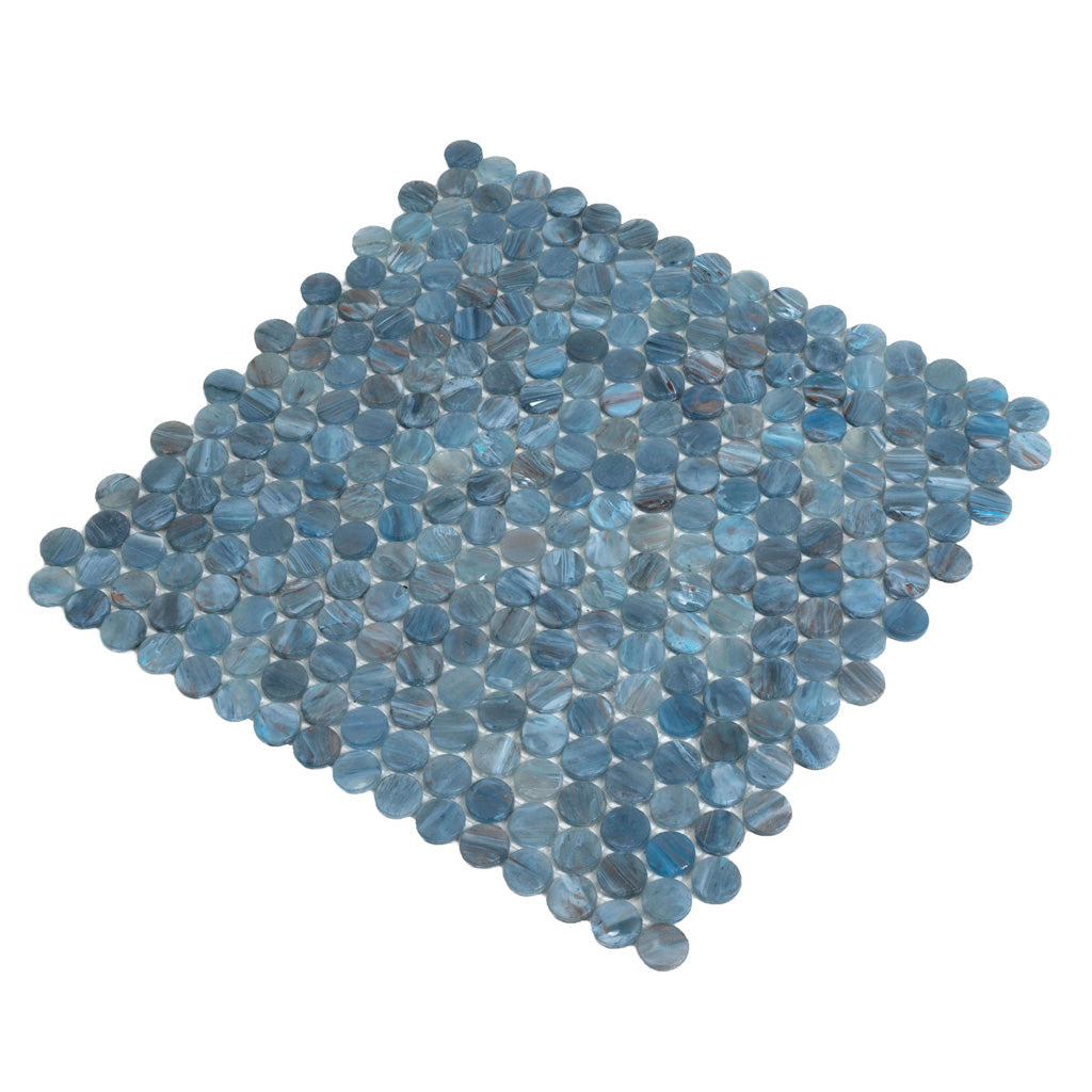 12x12 Blue Polished Penny Round Tile
