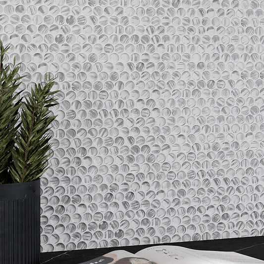 Silver 12x12 Glossy Penny Round Glass Mosaic Tile (10 pack, 10.34 sq ft/case)