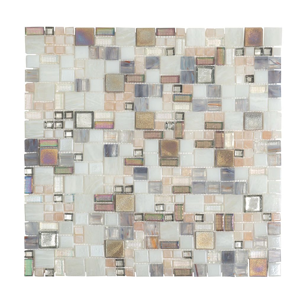 White Beige 12x12 Glossy Square Glass Mosaic Tile (10 pack, 10.85 sq ft/case) - Sample
