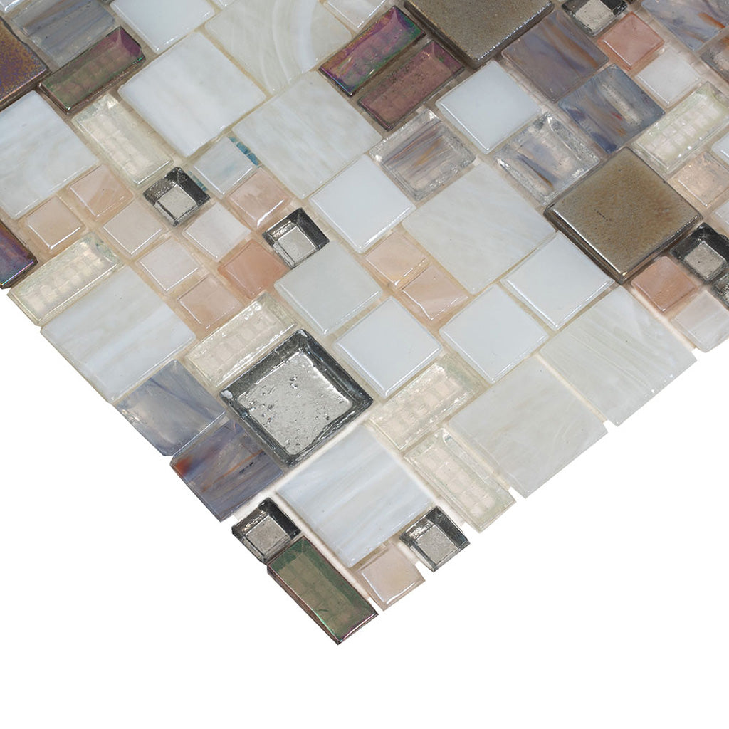 White Beige 12x12 Glossy Square Glass Mosaic Tile (10 pack, 10.85 sq ft/case) - Sample