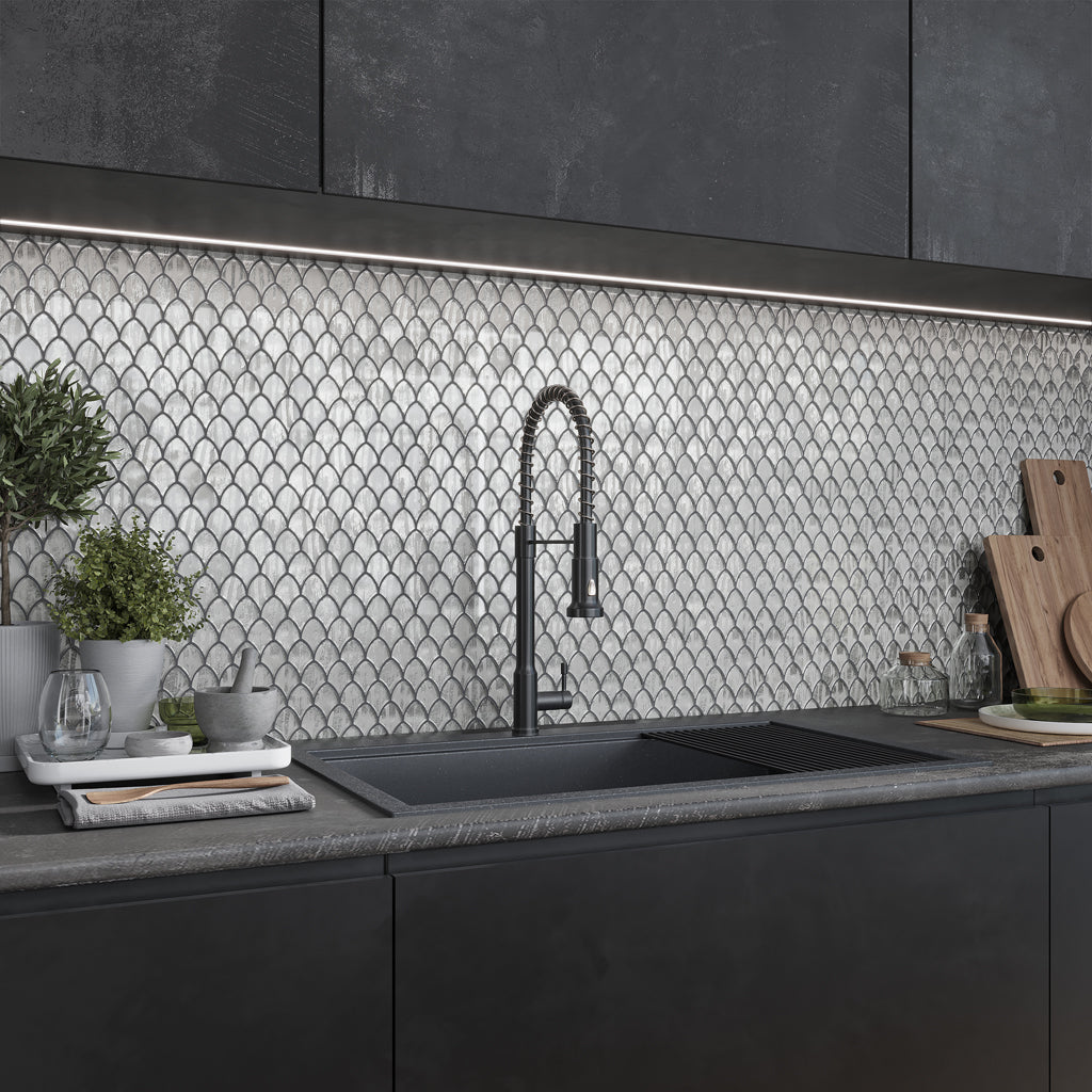 Silver 11x11 Glossy Fan Fish Scale Glass Mosaic Tile (10 pack, 8.48 sq ft/case)