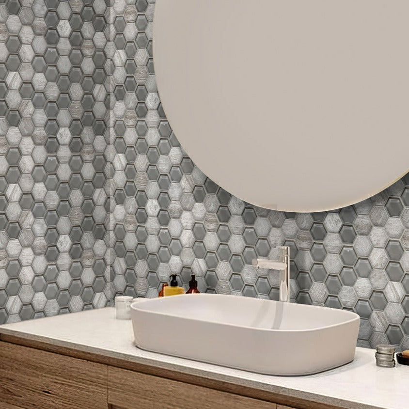 Gray Hexagon Glass Tile