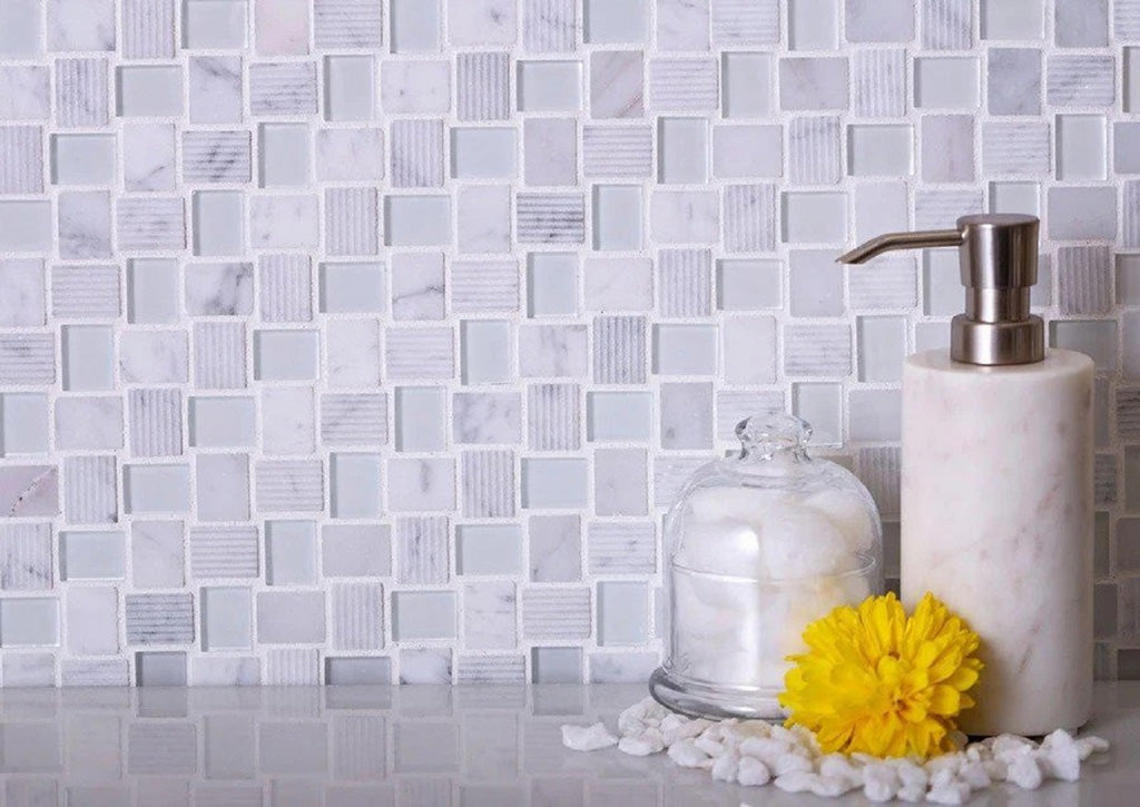 12x12 White Carrara Glass Tile