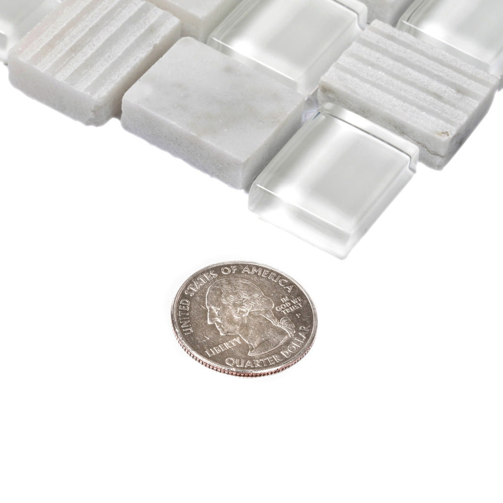 White 12x12 Polished Etched Brick Glass Marble Mosaic Tile (5 pack, 4.83 sq ft/case) - Sample